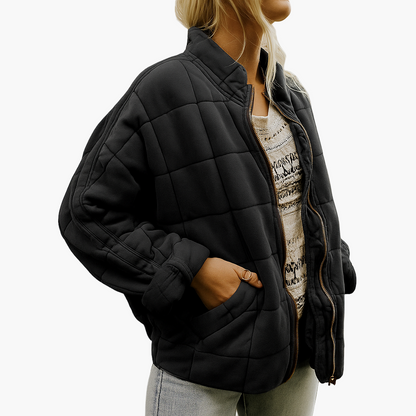 Women's Oversized Quilted Fleece Jacket Casual Winter Outerwear