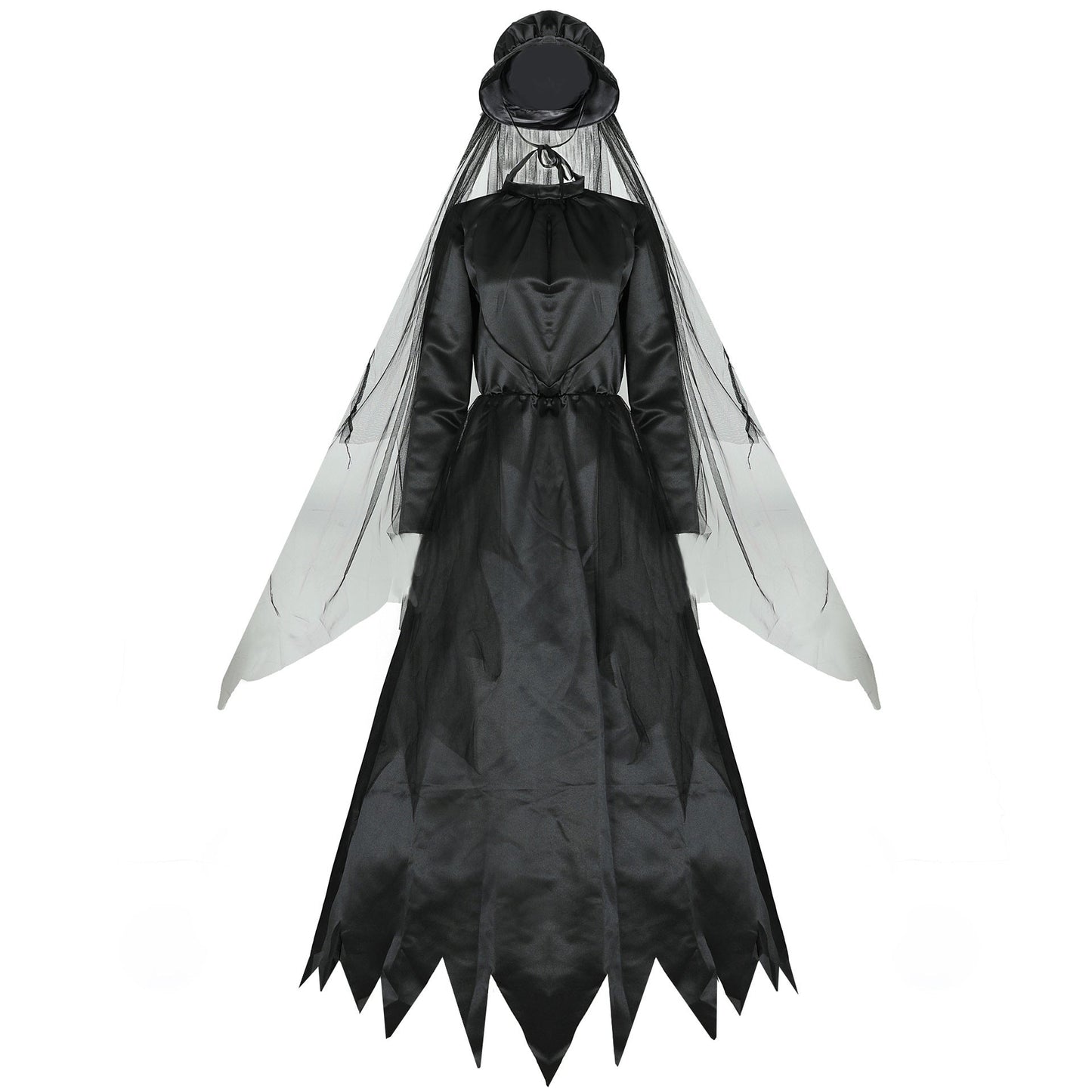 Women's Halloween Gothic Ghost Bride Costume Dress with Veil - Spooky Party Outfit