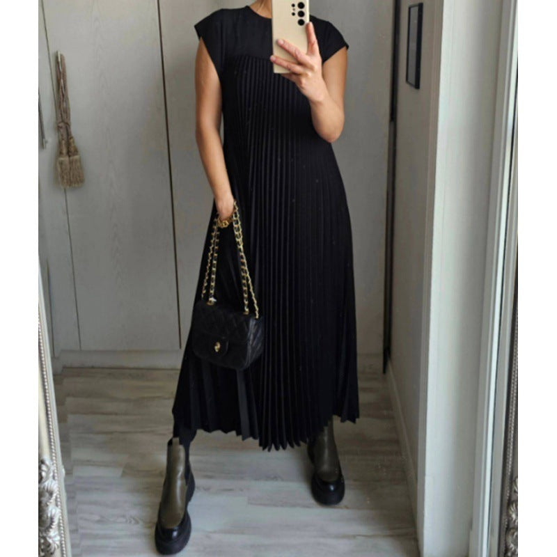 Emily – Short Sleeve Pleated Long Dress