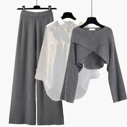 Women's 3-Piece Casual Long Sleeve Set – Relaxed Fit Loungewear Outfit for Home or Outings