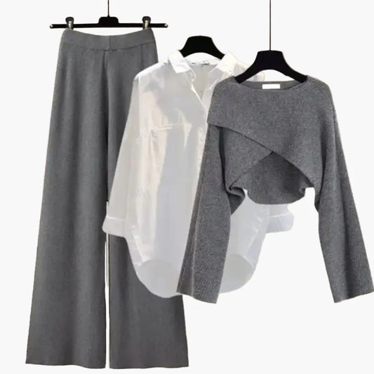 Women's 3-Piece Casual Long Sleeve Set – Relaxed Fit Loungewear Outfit for Home or Outings
