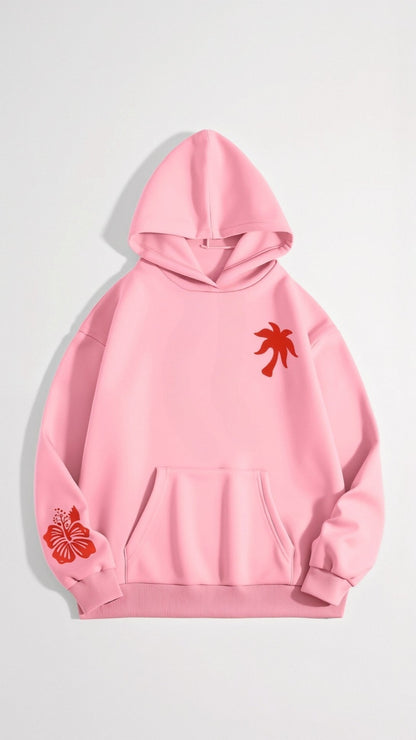 Women's Tropical Embroidered Oversized Hoodie – Casual Relaxed Fit Pullover