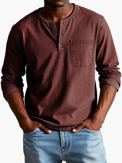 Men's Vintage Long Sleeve Henley Shirt Casual Classic Style