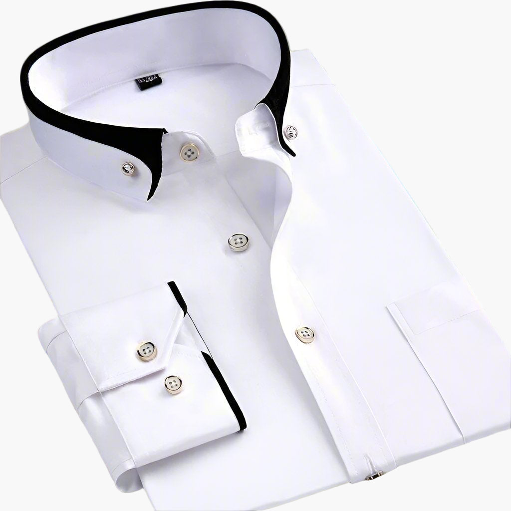 Men's Classic Long-Sleeve Dress Shirt with Contrast Collar – Modern Business & Casual Style