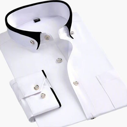 Men's Classic Long-Sleeve Dress Shirt with Contrast Collar – Modern Business & Casual Style