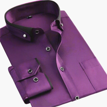 Men's Classic Long-Sleeve Dress Shirt with Contrast Collar – Modern Business & Casual Style