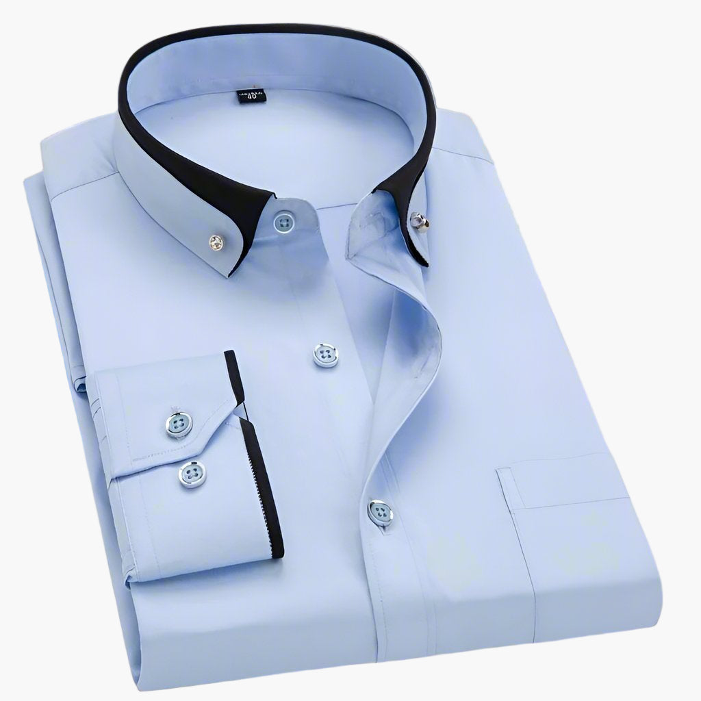 Men's Classic Long-Sleeve Dress Shirt with Contrast Collar – Modern Business & Casual Style