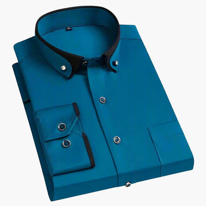Men's Classic Long-Sleeve Dress Shirt with Contrast Collar – Modern Business & Casual Style