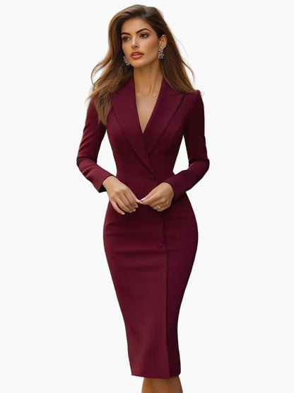 Women's Elegant Fitted Midi Blazer Dress for Office and Formal Occasions