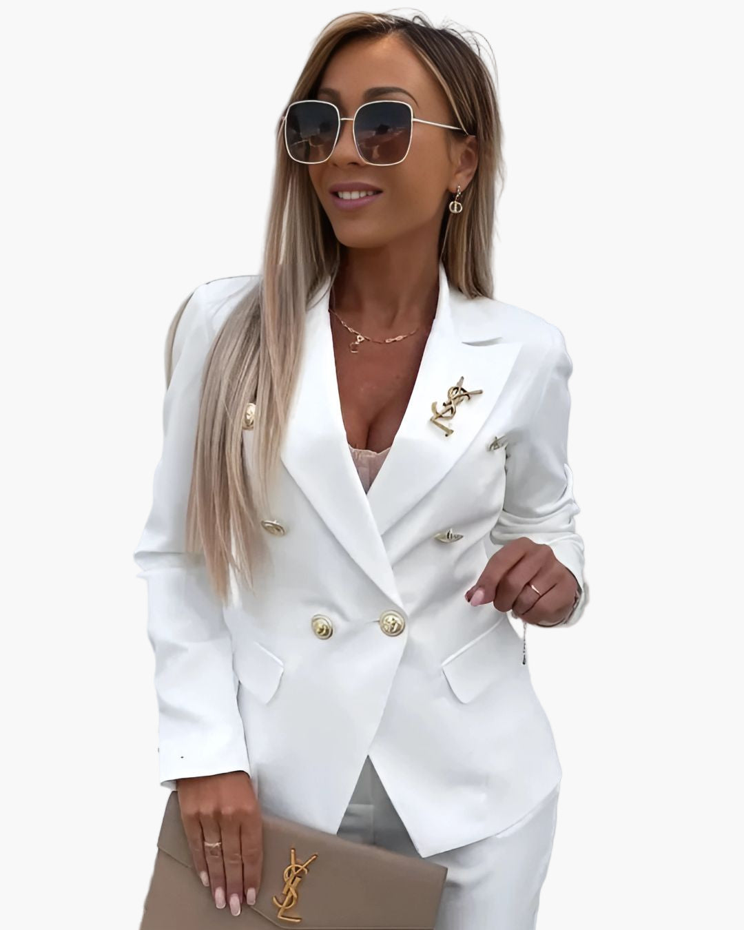 Women's Double-Breasted Business Suit with Tailored Blazer and Pants - Elegant Professional Outfit