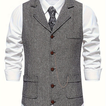 Men's Classic Herringbone Waistcoat Vest – Formal Retro Style for Business or Special Occasions