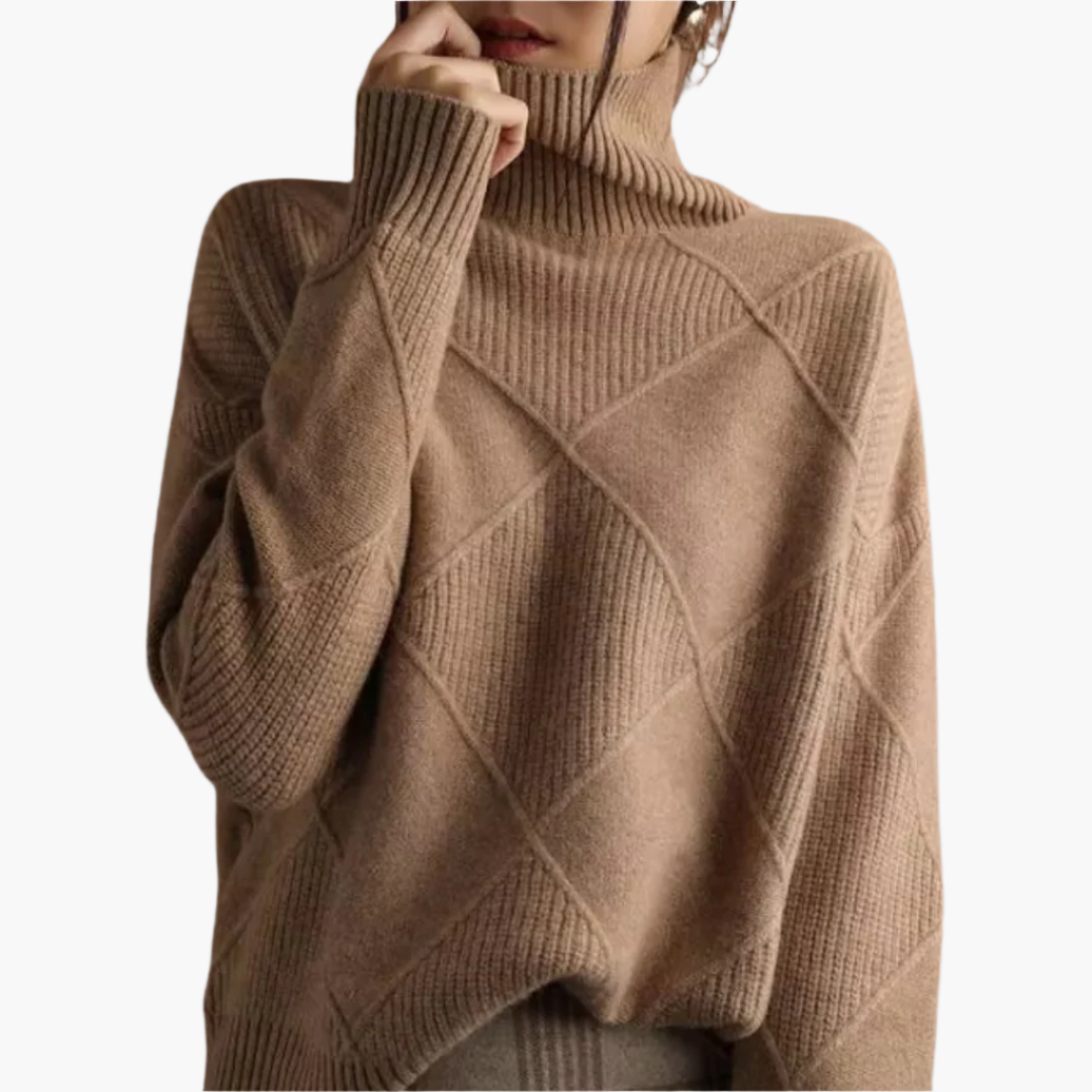 Women's Modern Geometric Knit Turtleneck Sweater - Relaxed Chic Pullover for Everyday Style