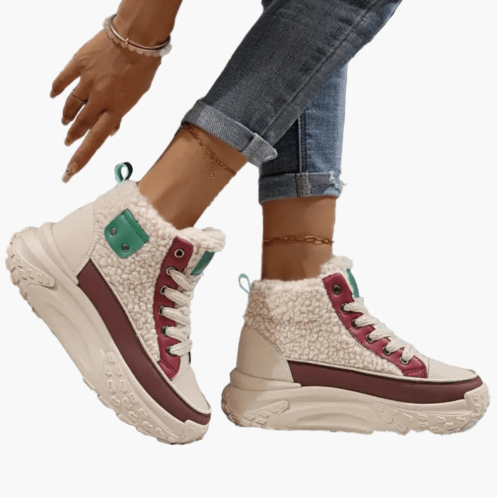 Women's Winter Platform Lace-Up Ankle Boots with Faux Shearling Lining