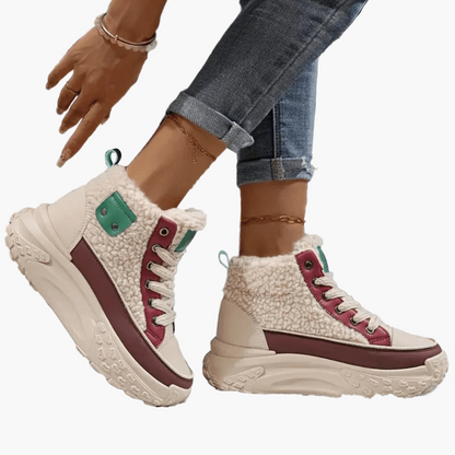 Women's Winter Platform Lace-Up Ankle Boots with Faux Shearling Lining