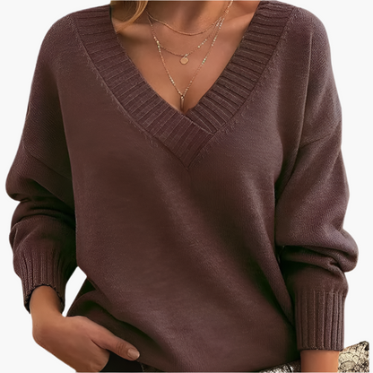 Women's Chic V-Neck Casual Sweater – Elegant Long Sleeve Pullover for Winter