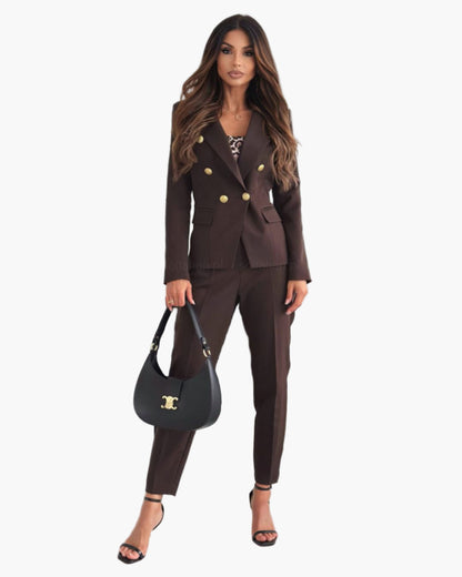 Women's Double-Breasted Business Suit with Tailored Blazer and Pants - Elegant Professional Outfit