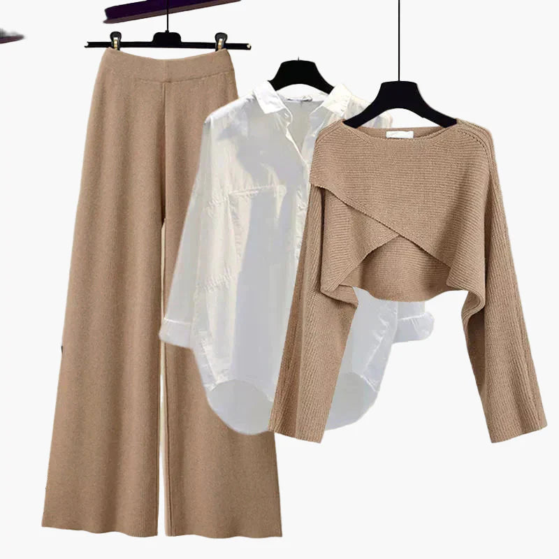 Women's 3-Piece Casual Long Sleeve Set – Relaxed Fit Loungewear Outfit for Home or Outings