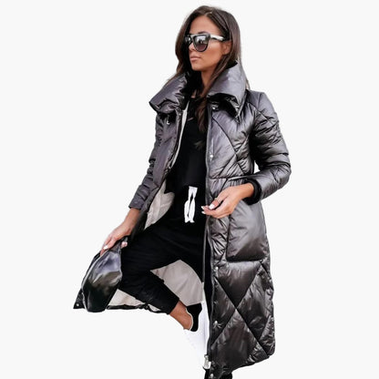 Women's Quilted Long Puffer Parka – Elegant Winter Outdoor Coat