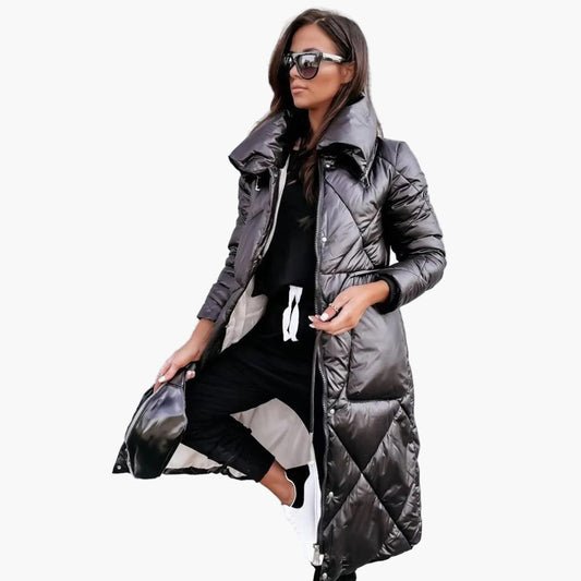 Women's Quilted Long Puffer Parka – Elegant Winter Outdoor Coat