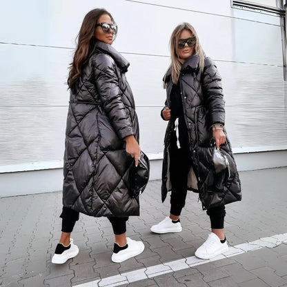 Women's Quilted Long Puffer Parka – Elegant Winter Outdoor Coat