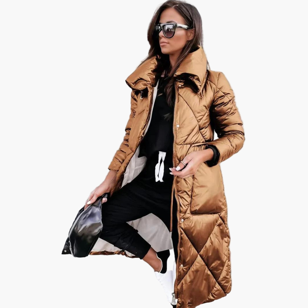 Women's Quilted Long Puffer Parka – Elegant Winter Outdoor Coat