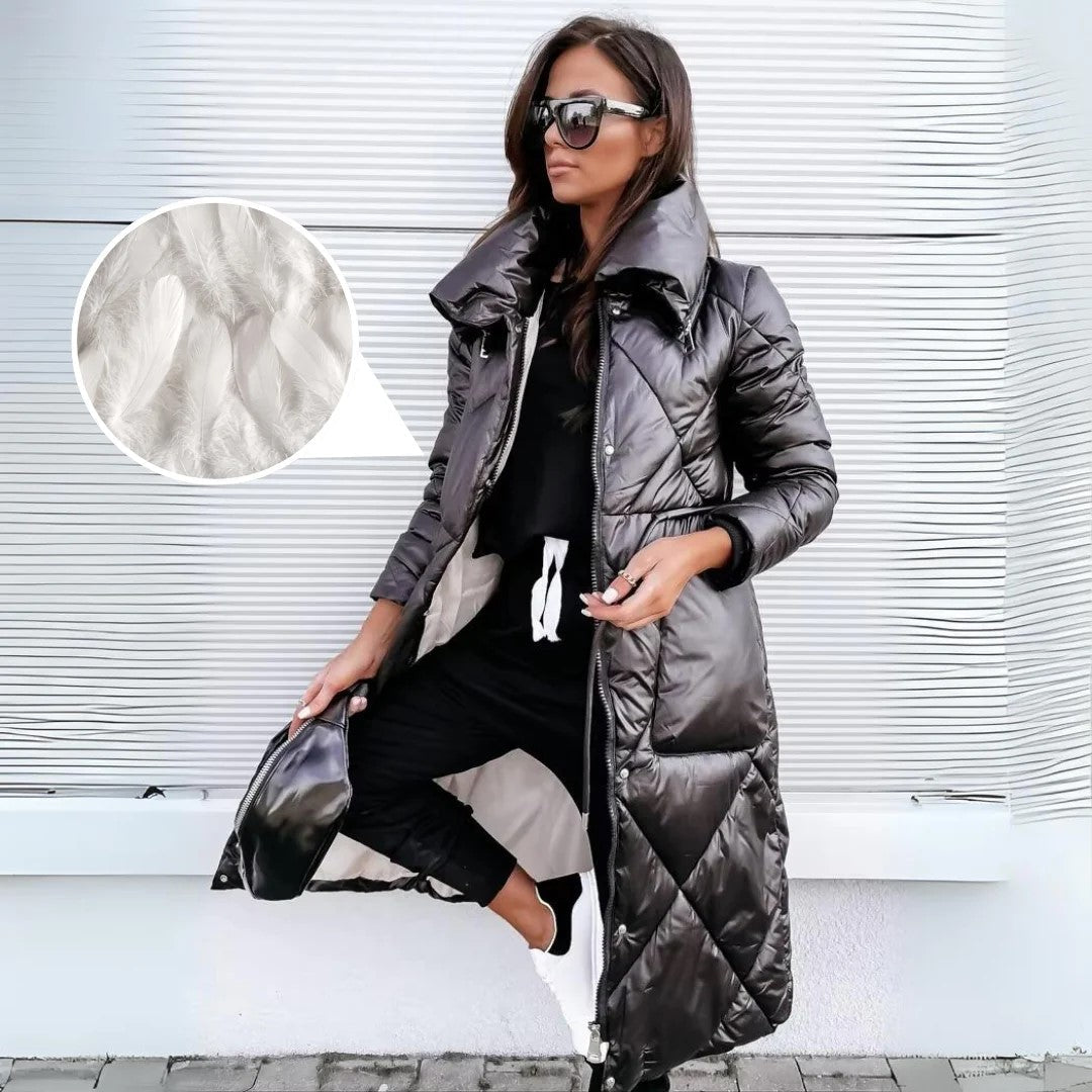 Women's Quilted Long Puffer Parka – Elegant Winter Outdoor Coat