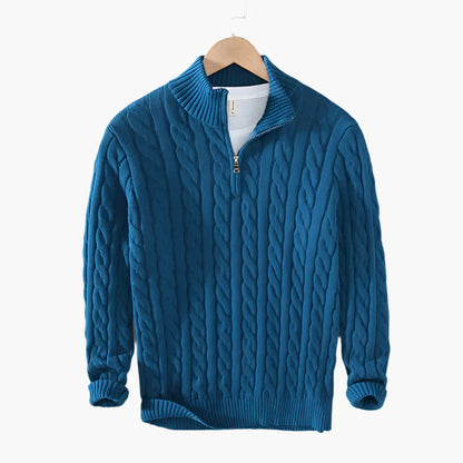Men's Classic Cable Knit Quarter-Zip Vegan Wool Sweater – Versatile Office & Casual Style