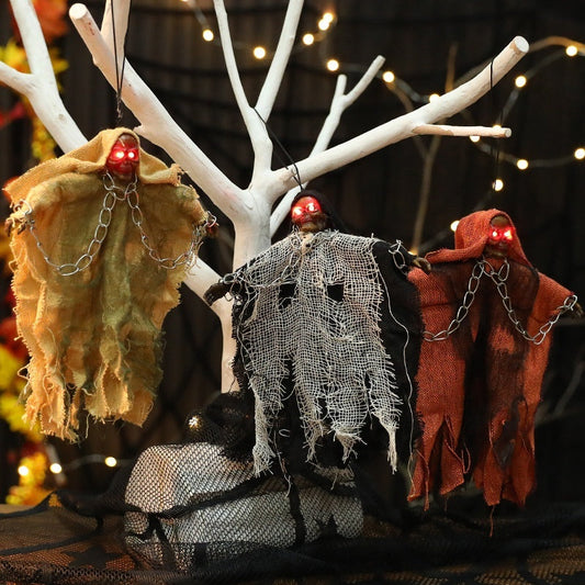 Halloween Hanging Ghost Chain Decorations with Light-Up Eyes – Spooky Party Prop for Indoor & Outdoor Decor