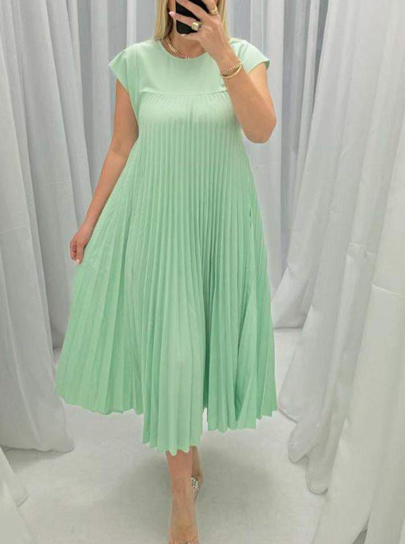 Emily – Short Sleeve Pleated Long Dress