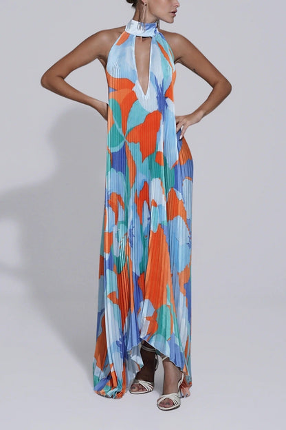 Women’s Halter Neck Pleated Maxi Dress – Bold Statement for Special Occasions
