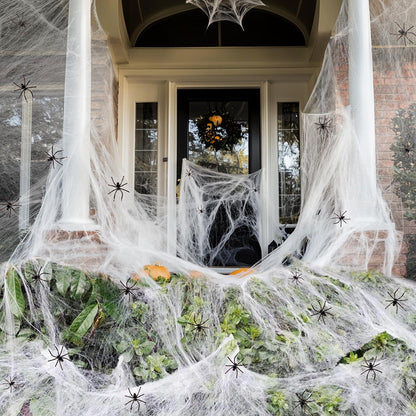 Halloween Spider Web Decoration with Fake Spiders for Outdoor and Indoor Haunted House Parties