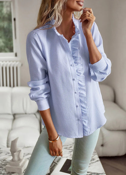 Women's Ruffled Button-Up Casual Chic Shirt – Versatile Office to Weekend Style