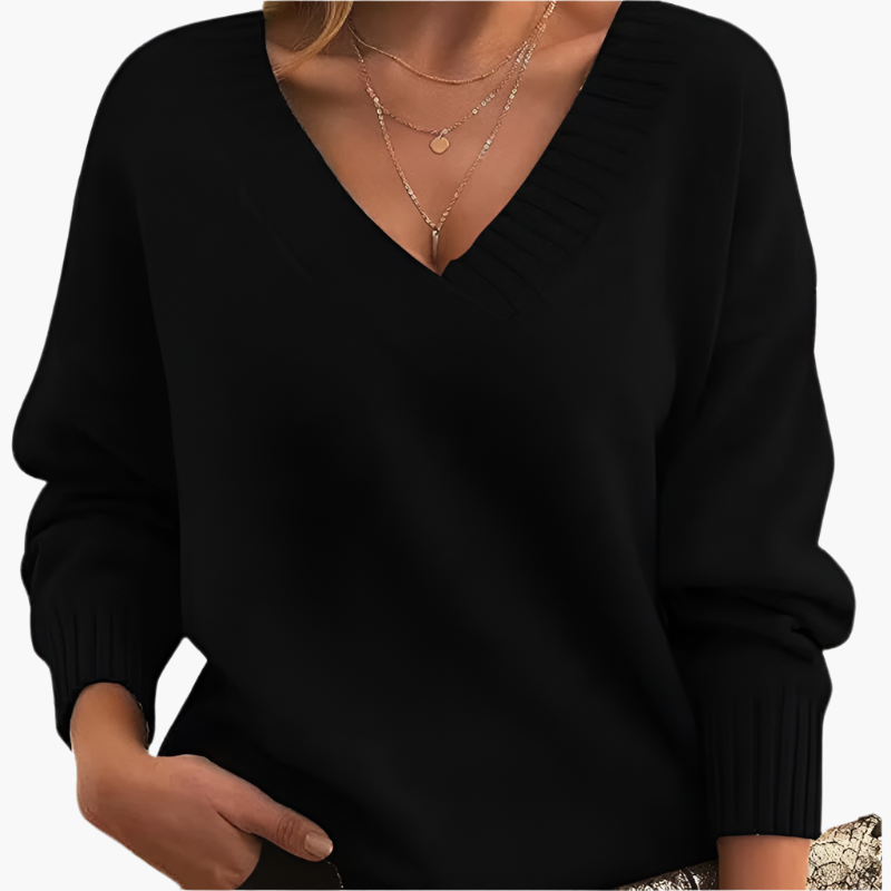 Women's Chic V-Neck Casual Sweater – Elegant Long Sleeve Pullover for Winter