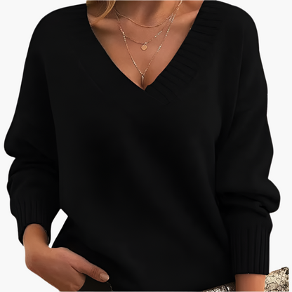 Women's Chic V-Neck Casual Sweater – Elegant Long Sleeve Pullover for Winter
