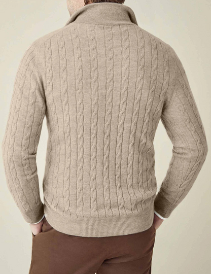 Men's Cable-Knit Quarter-Zip Sweater Classic Business Casual Pullover