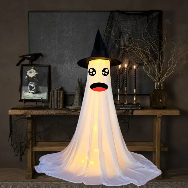 Halloween Ghost Witch Hat Light-Up Decoration for Parties and Spooky Home Decor