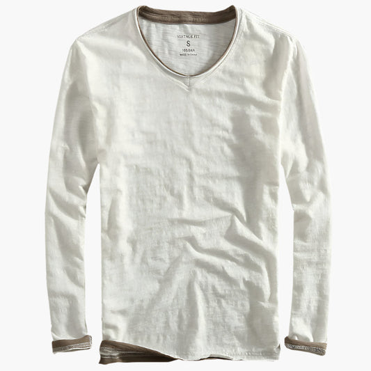 Men's Layered Look Long Sleeve V-Neck Casual Shirt – Smart-Casual Style