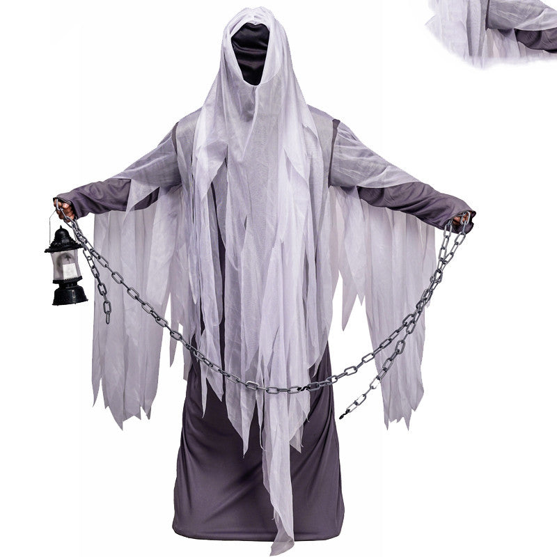 Halloween Adult Ghost Costume with Chains and Lantern - Spooky Party Outfit