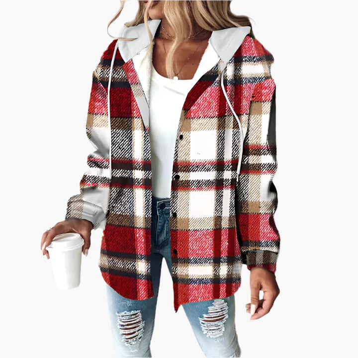 Women's Plaid Hooded Casual Jacket – Cozy Autumn Shacket for Everyday Style