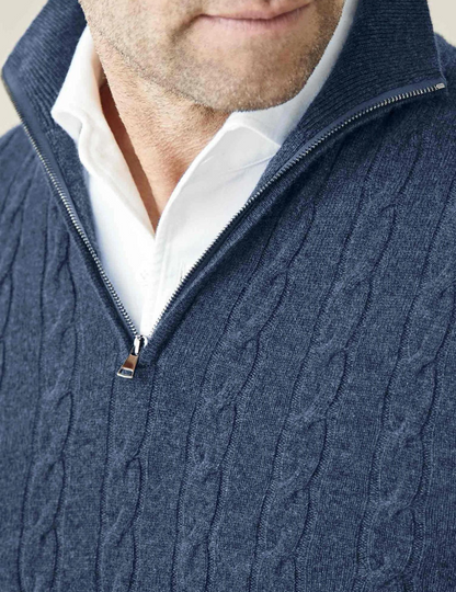 Men's Cable-Knit Quarter-Zip Sweater Classic Business Casual Pullover