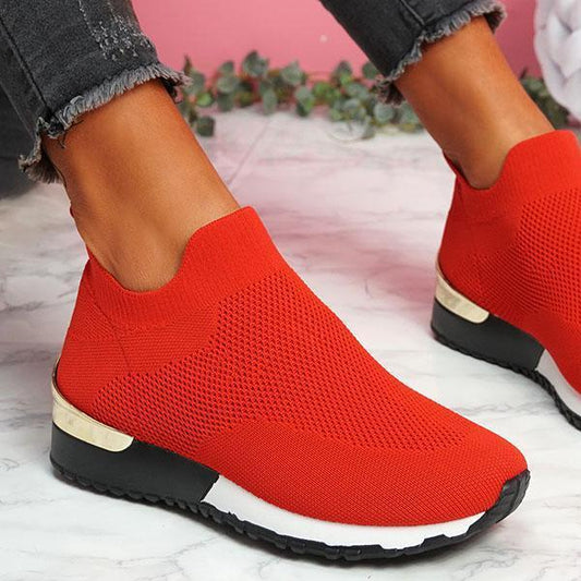 Women's Casual Slip-On Knit Walking Sneakers - Lightweight Breathable Comfort Shoes