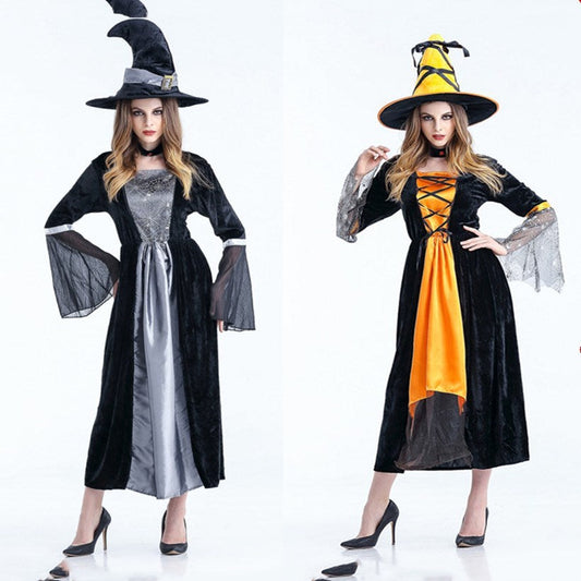 Women's Halloween Witch Costume Dress and Hat Set – Adult Party Outfit