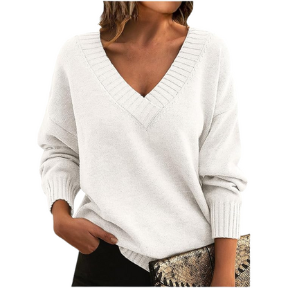 Women's Chic V-Neck Casual Sweater – Elegant Long Sleeve Pullover for Winter