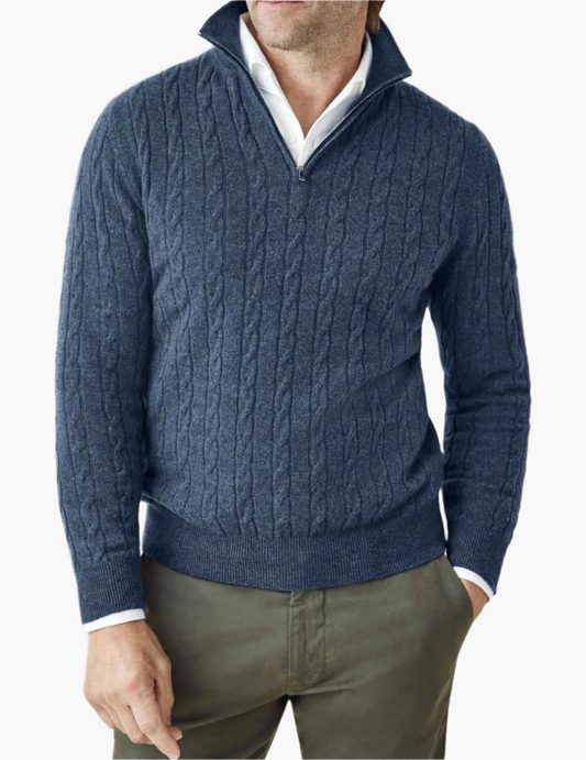 Men's Cable-Knit Quarter-Zip Sweater Classic Business Casual Pullover