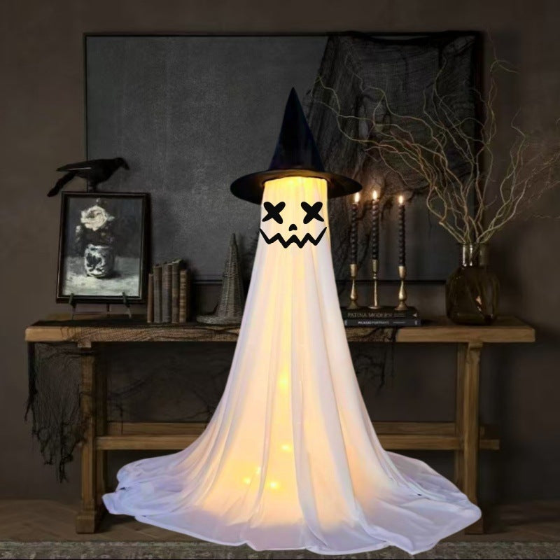 Halloween Ghost Witch Hat Light-Up Decoration for Parties and Spooky Home Decor