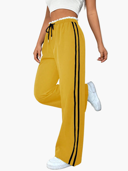 Women's Sporty Wide-Leg Pants with Double Stripe – Casual Streetwear, Relaxed Fit