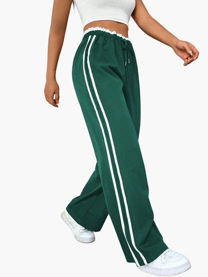 Women's Sporty Wide-Leg Pants with Double Stripe – Casual Streetwear, Relaxed Fit