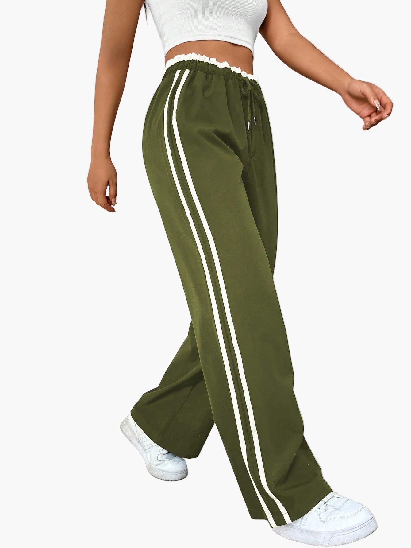Women's Sporty Wide-Leg Pants with Double Stripe – Casual Streetwear, Relaxed Fit