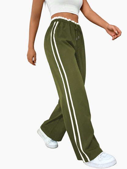 Women's Sporty Wide-Leg Pants with Double Stripe – Casual Streetwear, Relaxed Fit