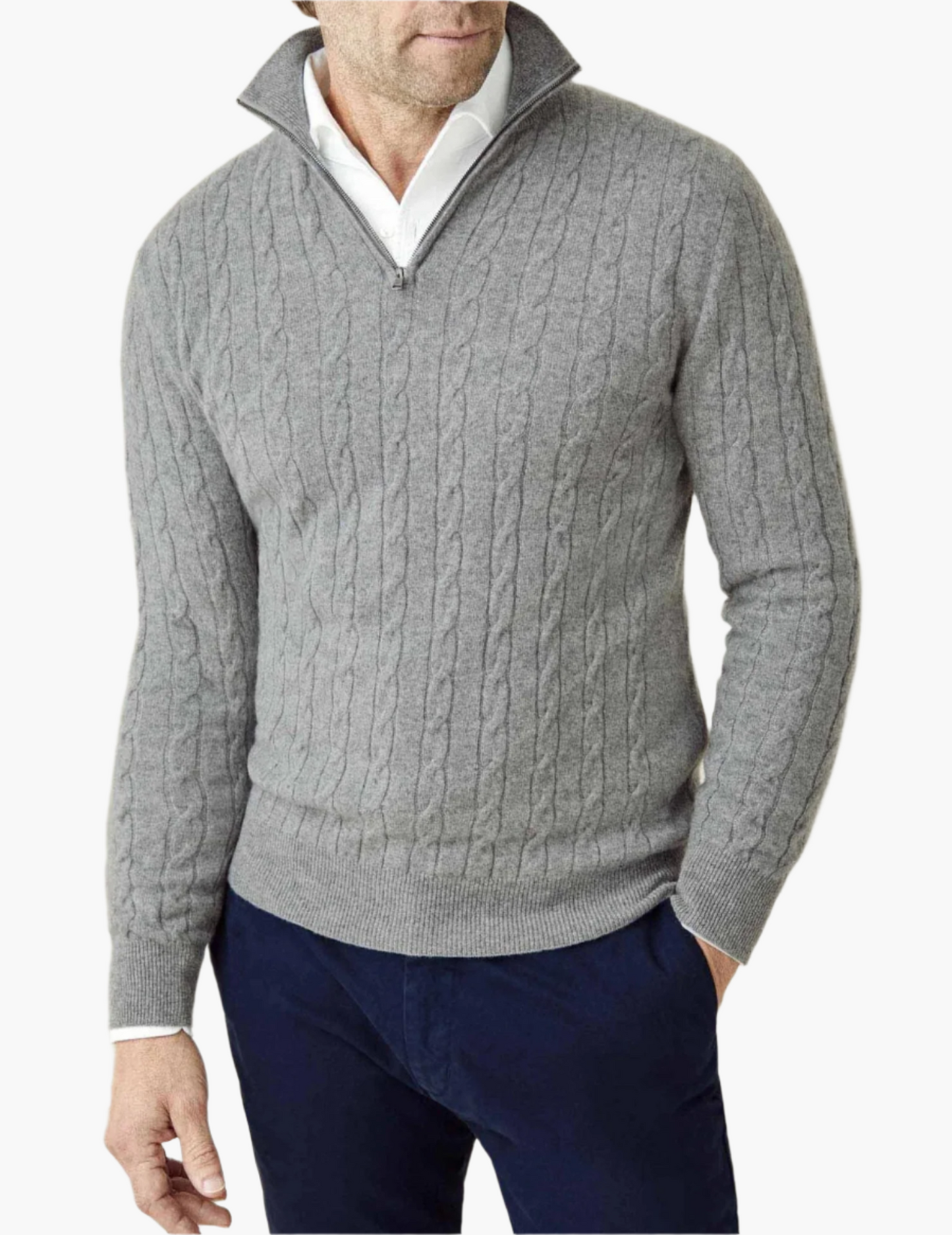 Men's Cable-Knit Quarter-Zip Sweater Classic Business Casual Pullover